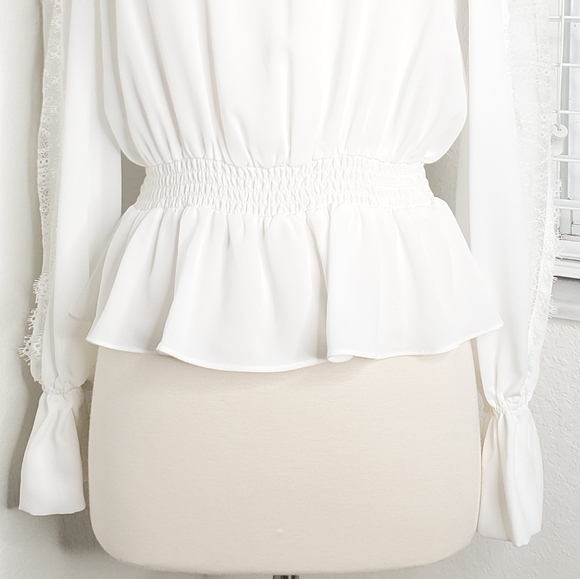 INTERMIX Joy Lace Smocked Waist Peplum Blouse S. - Picture 6 of 10